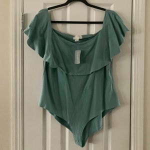 Forever 21 Teal Ruffle Bodysuit